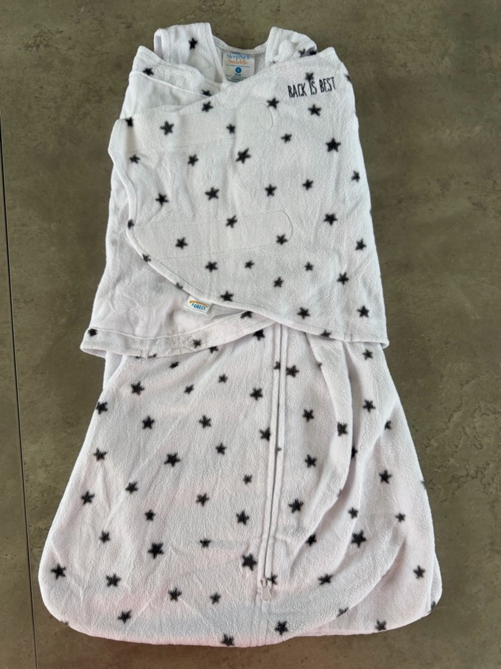 Halo Fleece SleepSack Swaddlw - White with Black Stars